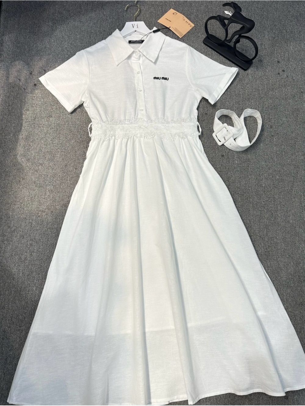 Miu Miu White Polo Shirred-Waist Maxi Dress